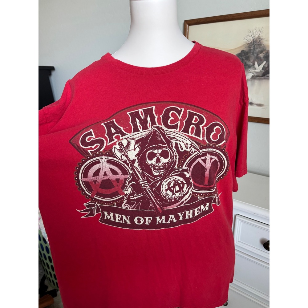 Sons of Anarchy SAMCRO Red Graphic Tee Men of Mayhem Short Sleeve Shirt XL